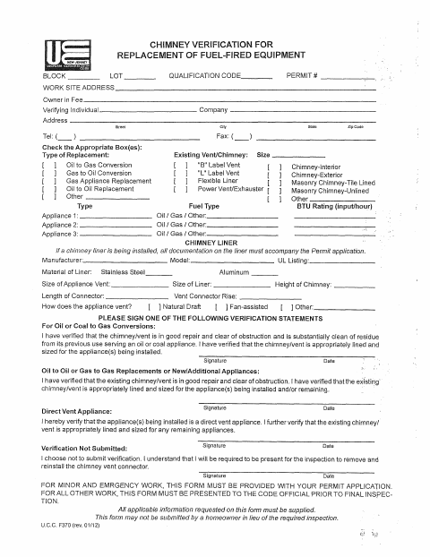 First page of the Chimney Verification for Replacement of Fuel-Fired Equipment