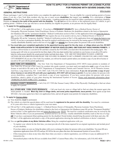 First page of the Application for Parking Permit for Persons with Disabilities