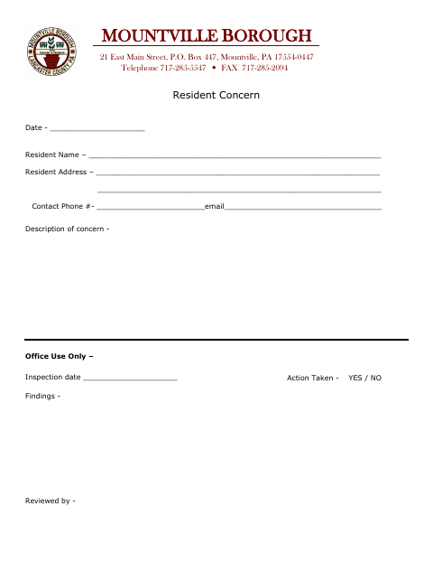 First page of the Resident Concern