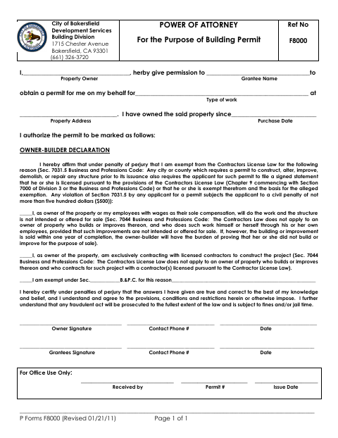 First page of the Power of Attorney (Building Permit)