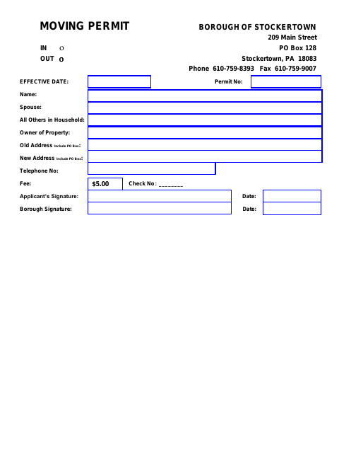 First page of the Moving Permit