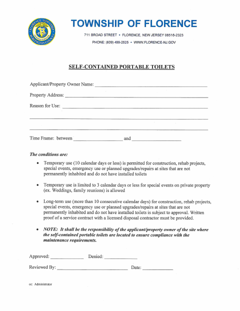 First page of the Portable Toilets Application