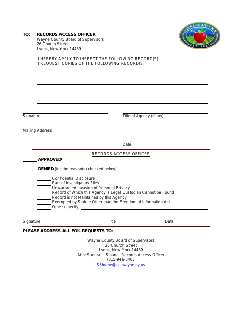 First page of the FOIL Request Form