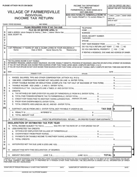 First page of the Individual Income Tax Return