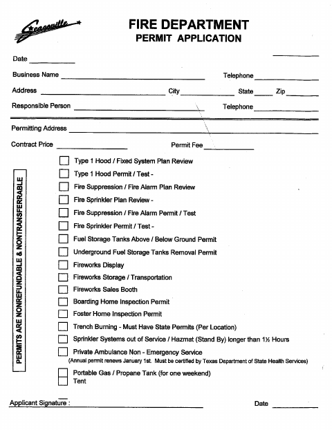 First page of the Fire Permit Application