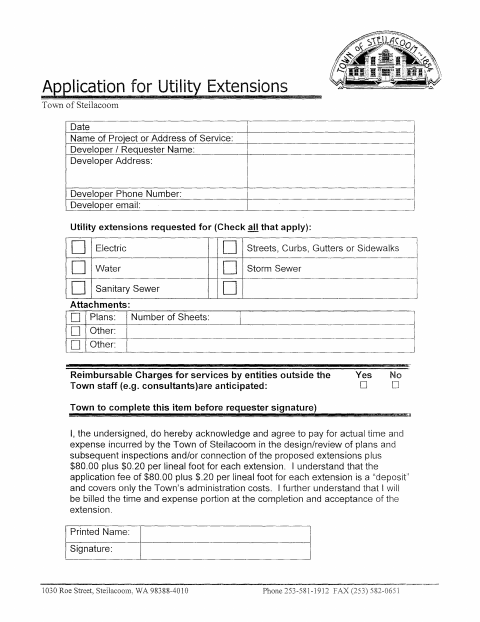 First page of the Utility Extension Application and Title Transfer