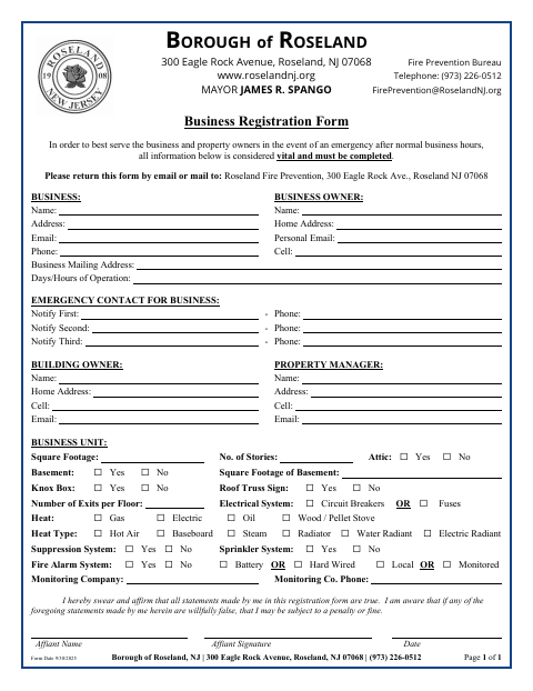 First page of the Business Registration Form
