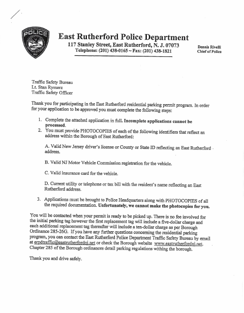 First page of the Residential Parking Permit Application