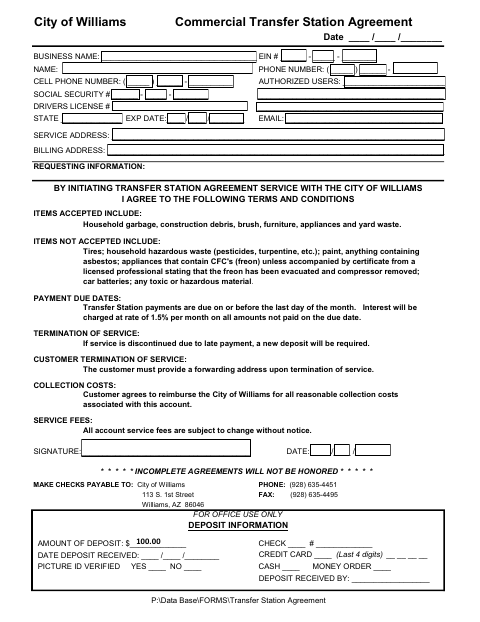 First page of the Commercial Transfer Station Agreement