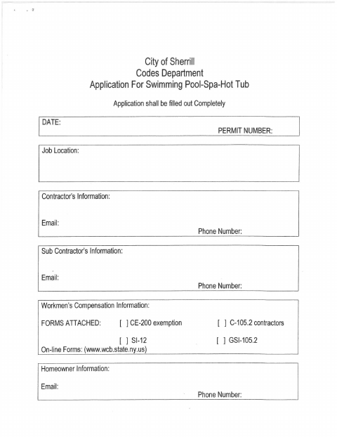 First page of the Swimming Pool-Spa-Hot Tub Application