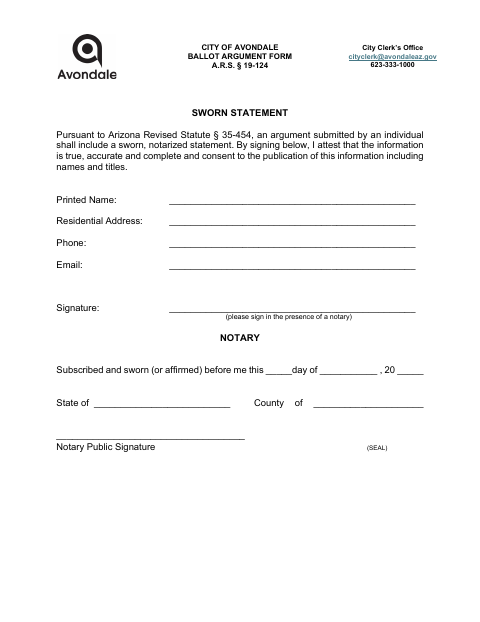 First page of the Ballot Argument Form