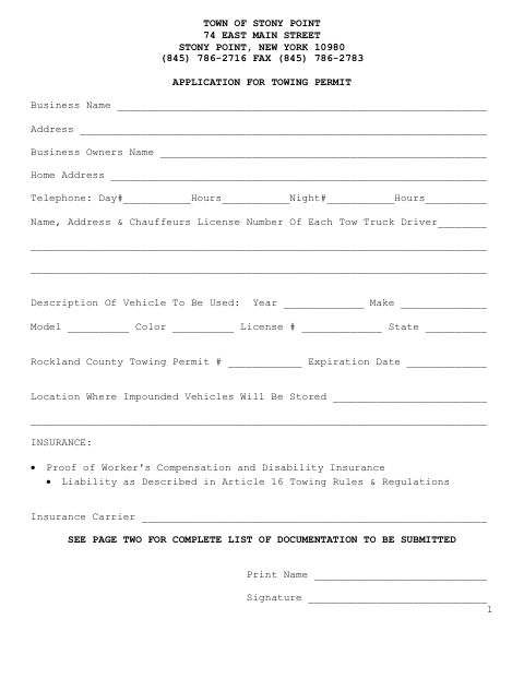 First page of the Towing Permit Application