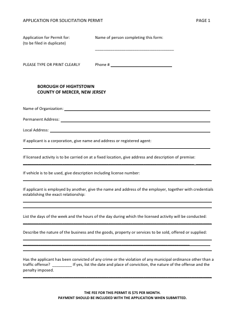 First page of the Application for Solicitation Permit