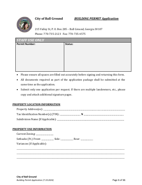 First page of the Building Permit Application
