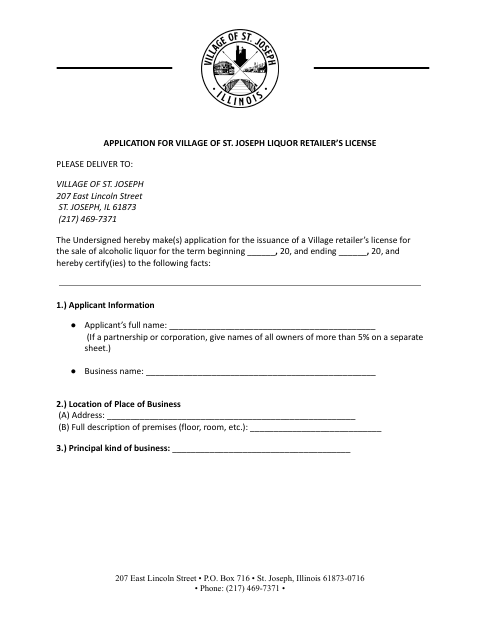 First page of the Liquor Retailer’s License Application