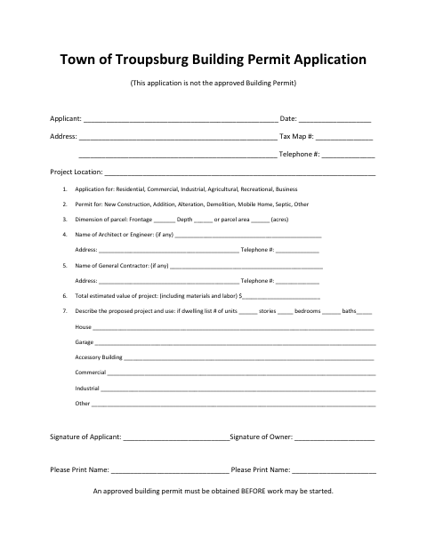 First page of the Building Permit Application