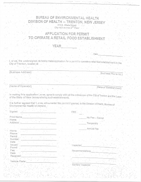 First page of the Health Permit Application