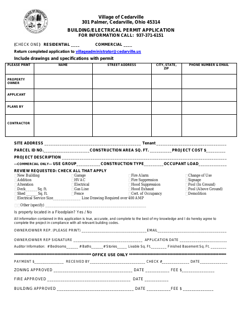 First page of the Building / Electrical Permit Application