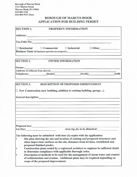First page of the Building Permit Application