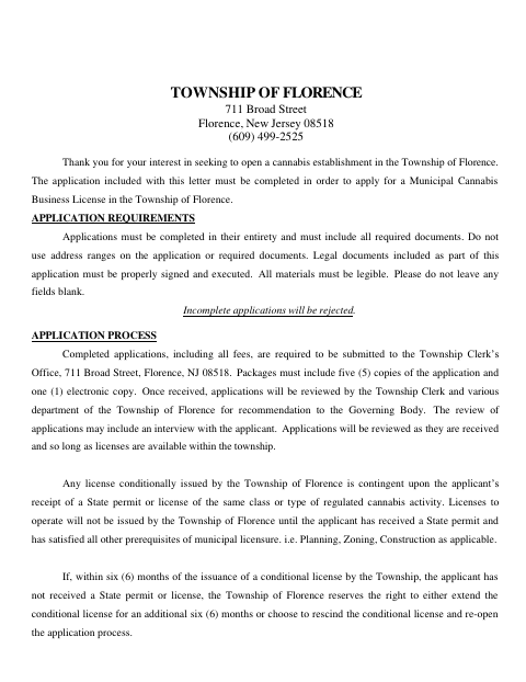 First page of the Cannabis Business License Application