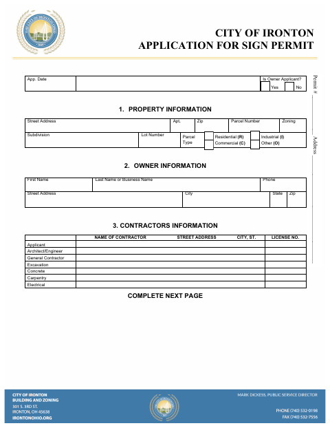 First page of the Application for Sign Permit