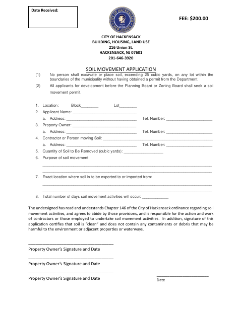 First page of the Soil Movement Application