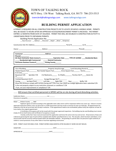 First page of the Building Permit Application