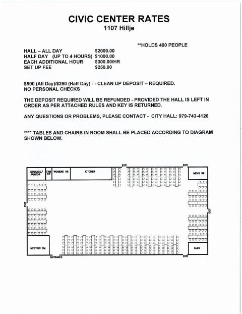 First page of the Civic Center Rental Contract