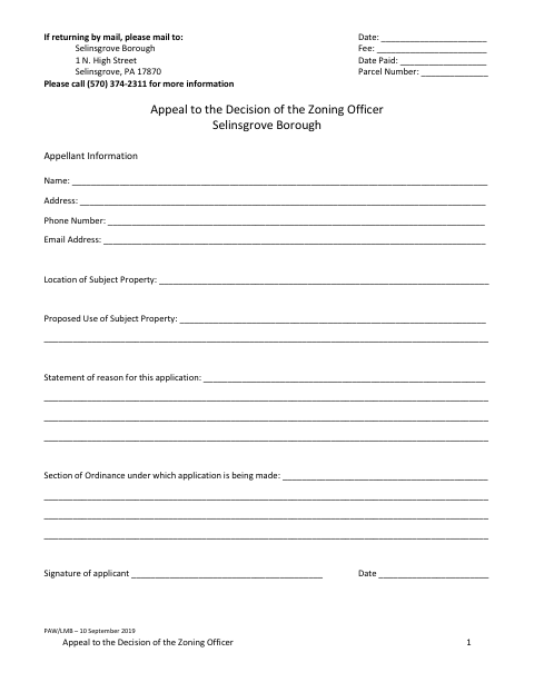 First page of the Appeal to the Decision of the Zoning Officer
