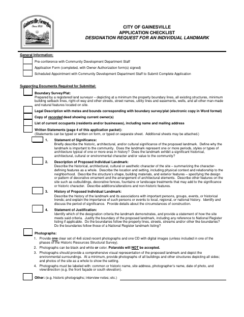 First page of the Individual Landmark Designation Application