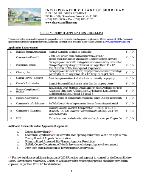 First page of the Building Permit Application