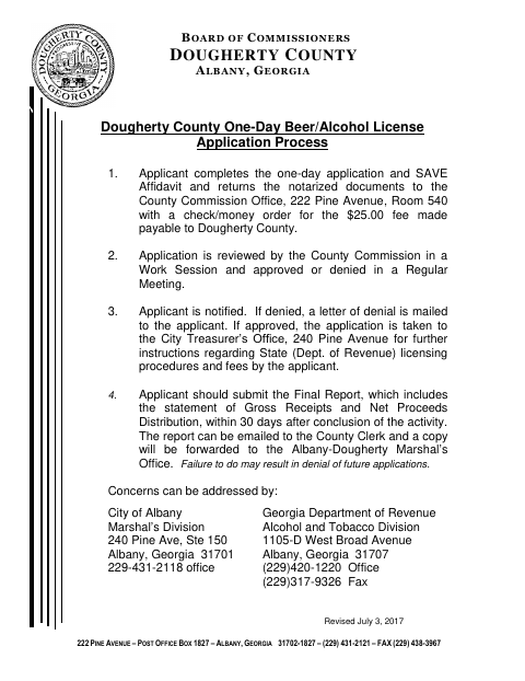 First page of the One-Day Beer and Alcohol License Application