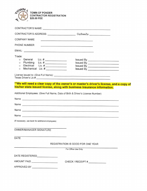 First page of the Contractor Registration