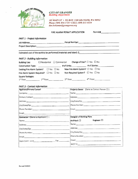 First page of the Fire Alarm Permit Application