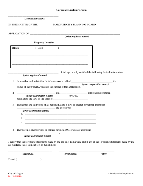 First page of the Corporate Disclosure Form