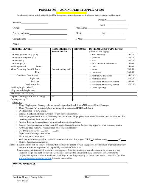 First page of the Zoning Permit Application