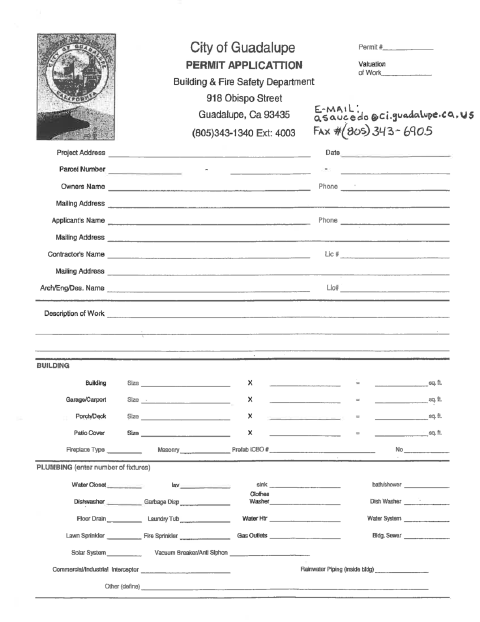First page of the Building Permit Application