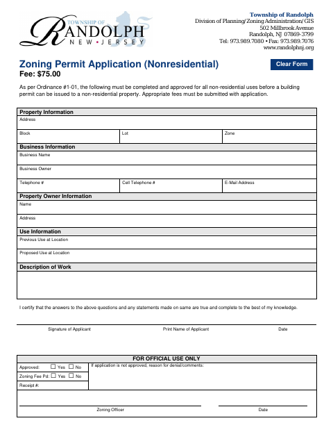 First page of the Zoning Permit Application (Nonresidential)