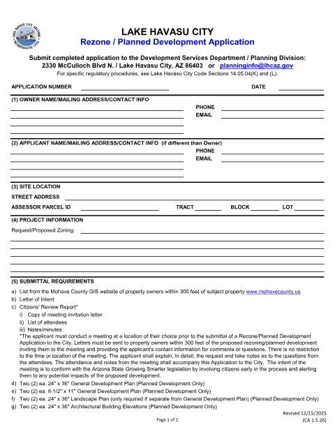 First page of the Rezone / Planned Development Application