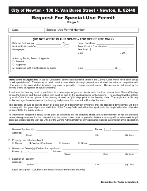 First page of the Request for Special-Use Permit