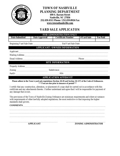 First page of the Yard Sale Application