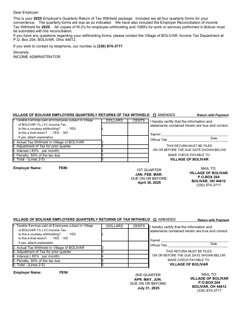 First page of the Employers Quarterly Returns of Tax Withheld