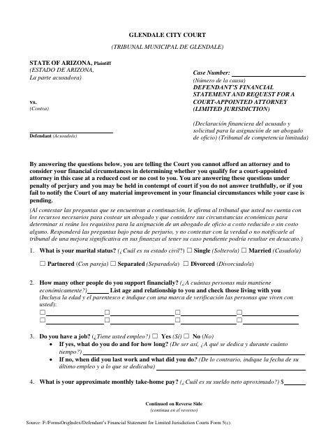 First page of the Defendant’s Financial Statement and Request for a Court-Appointed Attorney