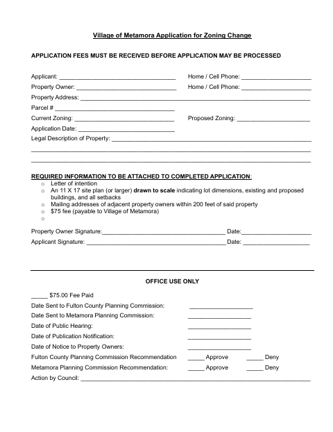 First page of the Application for Zoning Change