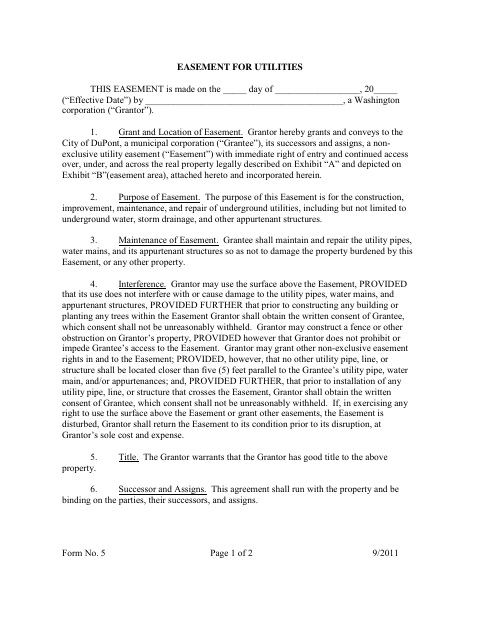 First page of the Easement for Utilities
