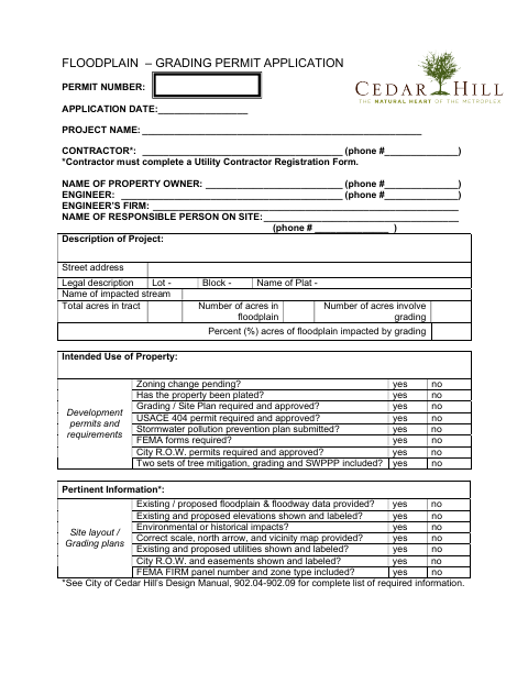 First page of the Floodplain-Grading Permit Application
