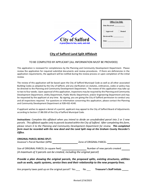First page of the Land Split Affidavit