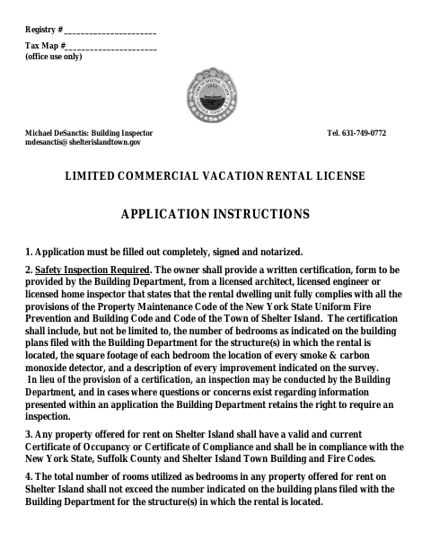 First page of the Limited Commercial Vacation Rental License Application
