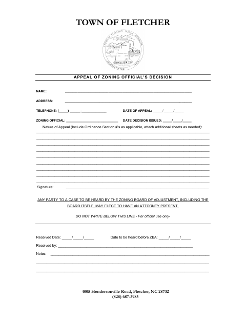 First page of the Appeal of Zoning Official’s Decision