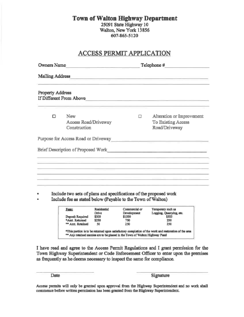 First page of the Highway Access Permit Application